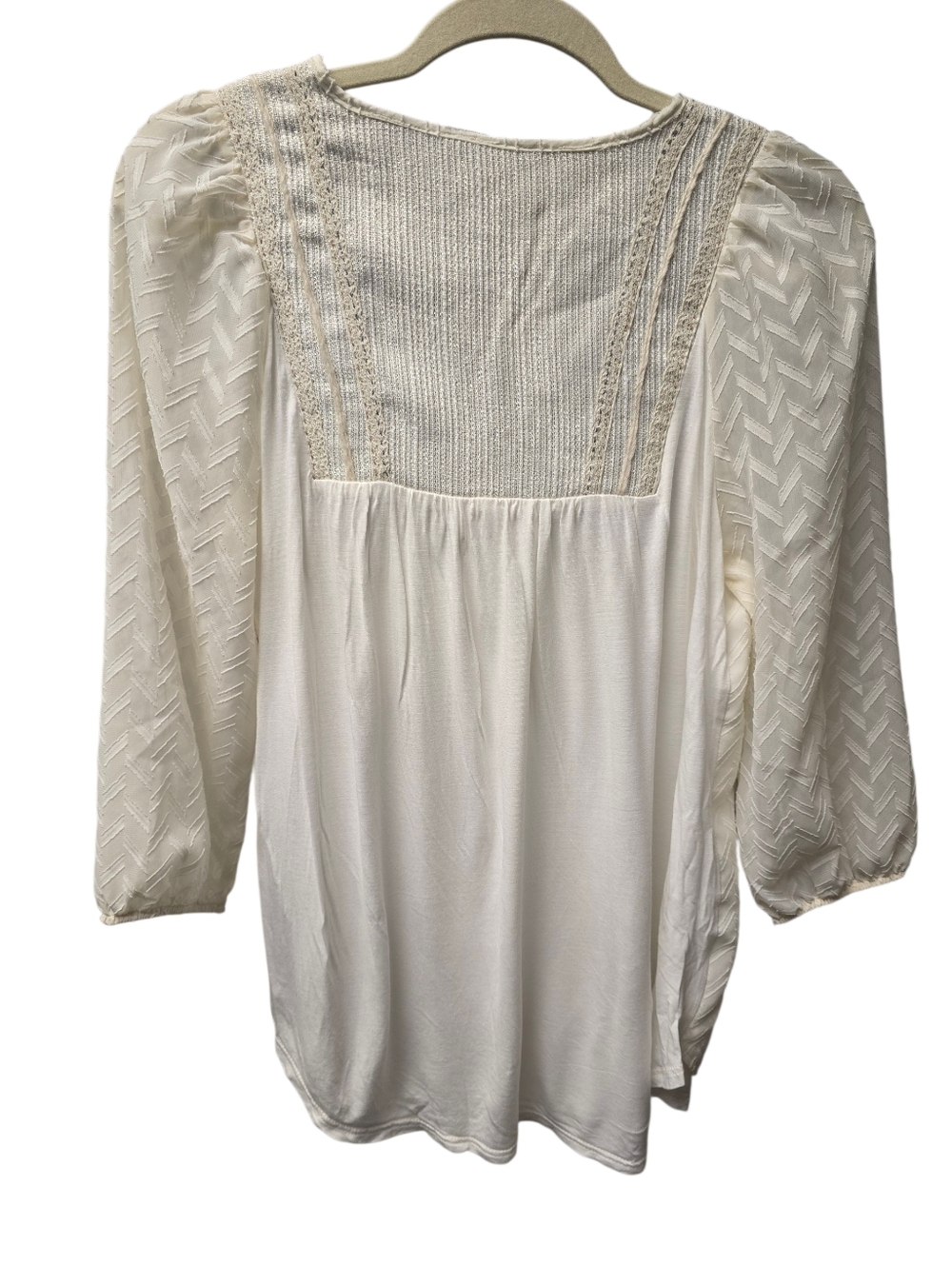 One September Ivory Popover Blouse Top Shirt-V Neck-Gold Accents-Sz.S - Picture 2 of 5